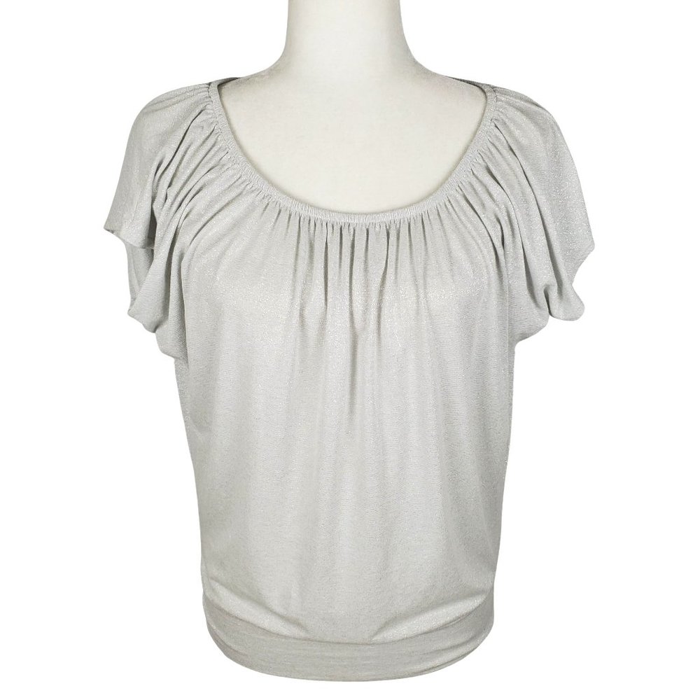 White House Black Market Metallic Short Sleeve Top Silver Women's Small WHBM